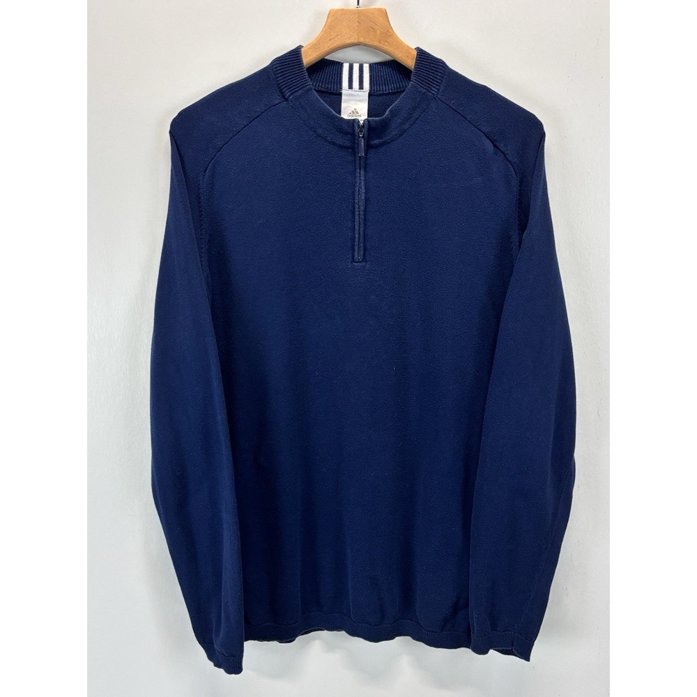 Vtg Adidas 1/4 Zip Sweater Sz X-Large Mens Navy 3 Stripe Y2K